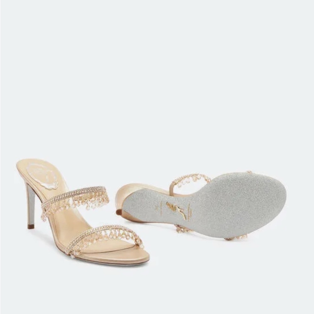 NIB Rene Caovilla Beige/Gold Chandelier Heels - Picture 4 of 12